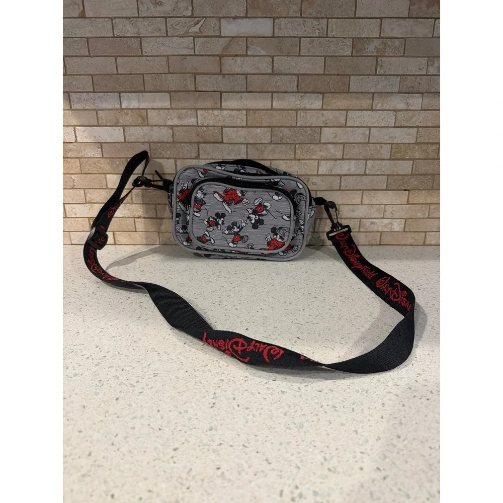 Disney Mickey Mouse Walt Disney World Gray Crossbody Bag Multi Zip Compartments